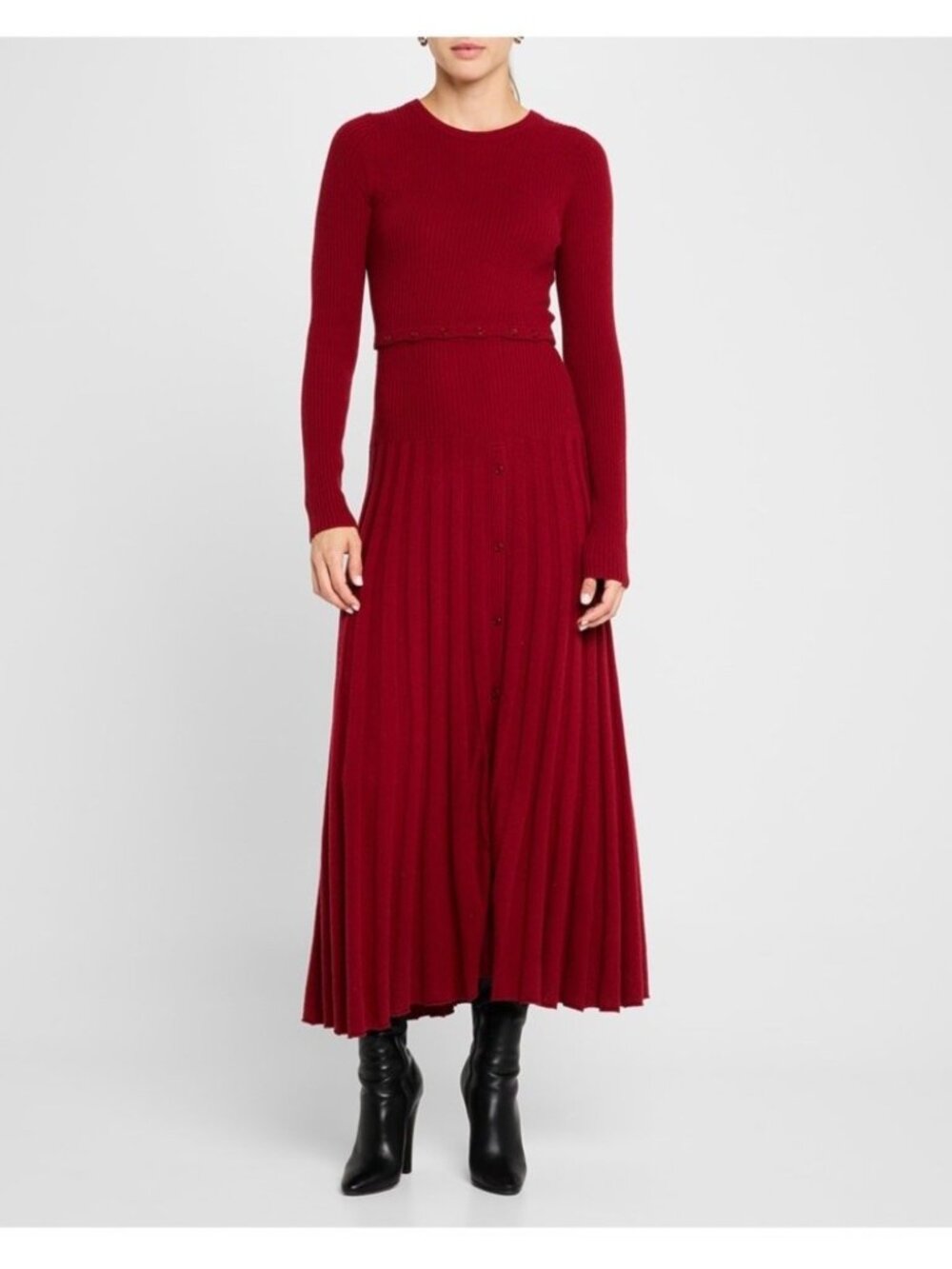 Naadam Large Cashmino Convertible Sweater Midi Dress Long Sleeve Pleated Rouge